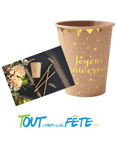 Lot de 10 gobelets Joyeux Anniversaire Kraft et Or 2