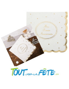 Lot de 16 serviettes Mon premier anniversaire Blanc et or 2