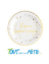 Lot de 10 assiettes Joyeux Anniversaire Blanc et Or