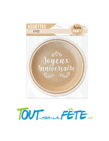 Lot de 6 assiettes Joyeux Anniversaire Kraft