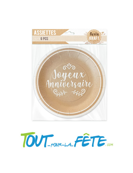 Lot de 6 assiettes Joyeux Anniversaire Kraft