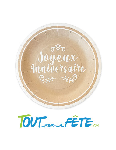 Lot de 6 assiettes Joyeux Anniversaire Kraft