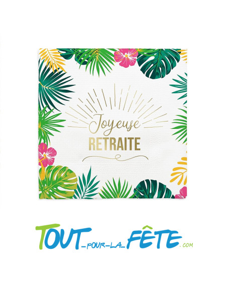 Lot de 12 serviettes joyeuse retraite motif tropical 33x33 cm