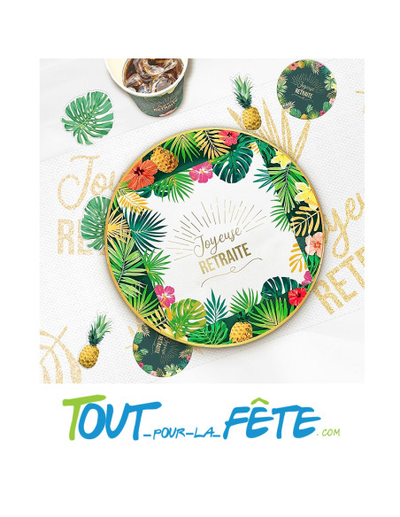 Lot de 12 serviettes joyeuse retraite motif tropical 33x33 cm