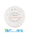 Lot de 10 assiettes Joyeux Anniversaire Blanc et Rose Gold