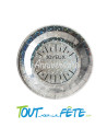 Lot de 10 assiettes Joyeux Anniversaire Argent et Blanc Etincelant