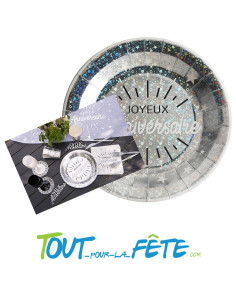 Lot de 10 assiettes Joyeux Anniversaire Argent et Blanc Etincelant 2