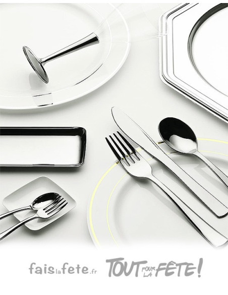 100 cuillères argent en plastique mozaik