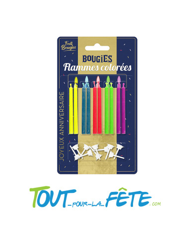 Lot de 10 bougie flamme coloré 6.5 CM