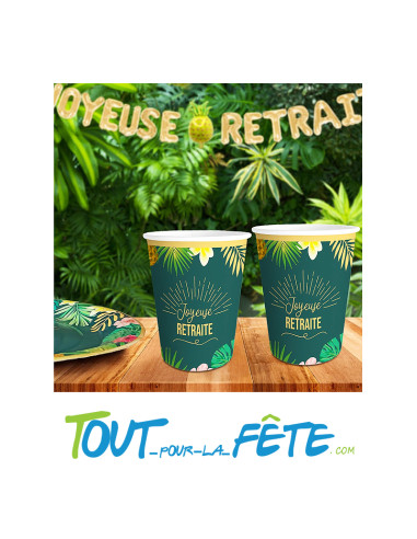 Lot de 6 gobelet joyeuse retraite motif tropicaux 25CL