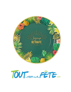 Lot de 6 assiettes joyeuse retraite motif tropicaux 23 cm