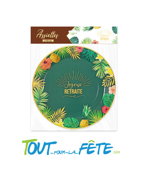 Lot de 6 assiettes joyeuse retraite motif tropicaux 23 cm