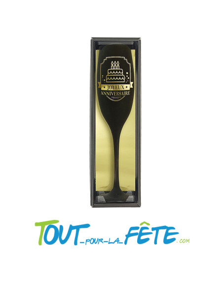 Flute de champagne joyeux anniversaire noir et or en verre