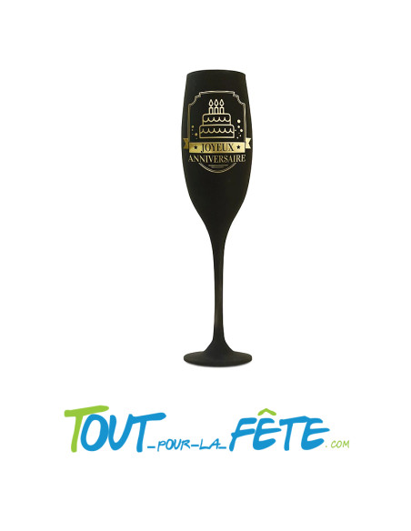 Flute de champagne joyeux anniversaire noir et or en verre