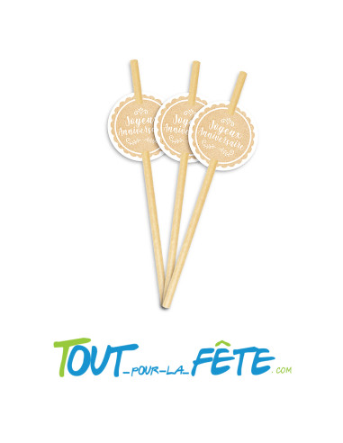 Lot de 12 pailles Joyeux Anniversaire Kraft