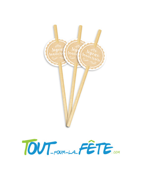 Lot de 12 pailles Joyeux Anniversaire Kraft