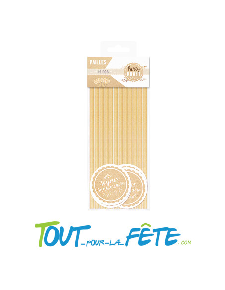 Lot de 12 pailles Joyeux Anniversaire Kraft