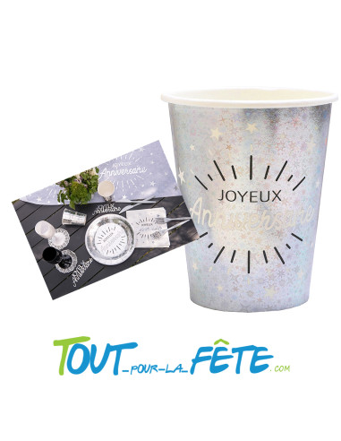 Lot de 10 gobelets Joyeux Anniversaire Argent étincelant