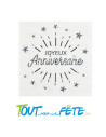 Lot de 10 serviettes Joyeux Anniversaire Blanc et Argent Etincelant