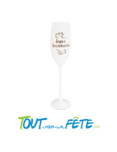 Flute de champagne joyeux anniversaire blanc et rose gold