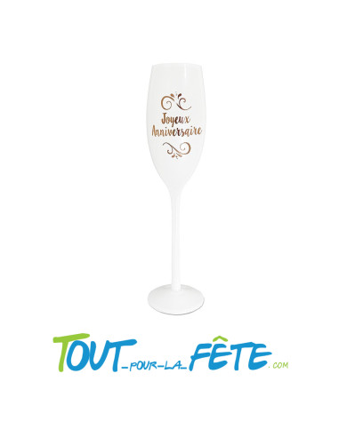 Flute de champagne joyeux anniversaire blanc et rose gold