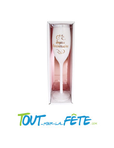 Flute de champagne joyeux anniversaire blanc et rose gold 2