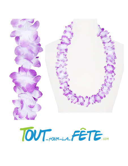 Collier de fleur Hawaïen / Tahiti lilas et blanc