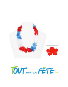 Collier de fleur Hawaïen / Tahiti bleu blanc rouge 2