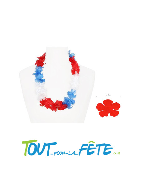 Collier de fleur Hawaïen / Tahiti bleu blanc rouge