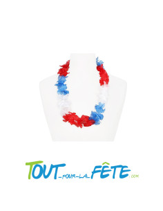 Collier de fleur Hawaïen / Tahiti bleu blanc rouge
