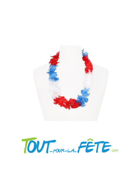 Collier de fleur Hawaïen / Tahiti bleu blanc rouge