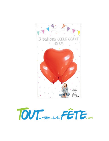 Sachet de 3 Ballons Cœur Géant rouge 45cm