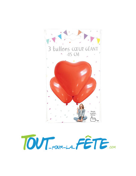 Sachet de 3 Ballons Cœur Géant rouge 45cm