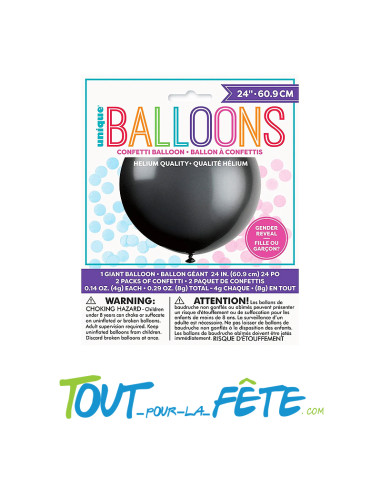 Ballon révélation à percer 60.9cm confettis rose et bl