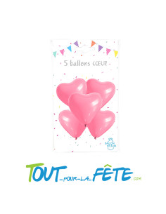 Sachet de 5 Ballons Cœur Rose 26cm 2