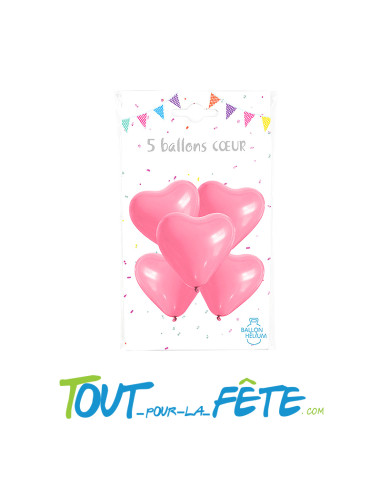Sachet de 5 Ballons Cœur Rose 26cm