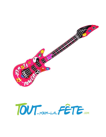 guitare gonflable motifs "flower power" rose 1.05m