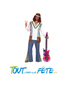 guitare gonflable motifs "flower power" rose 1.05m 2