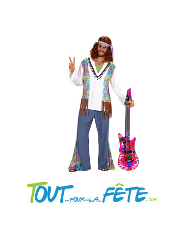 guitare gonflable motifs "flower power" rose 1.05m