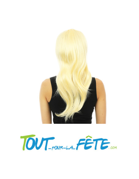 Perruque longue raide avec frange blonde femme