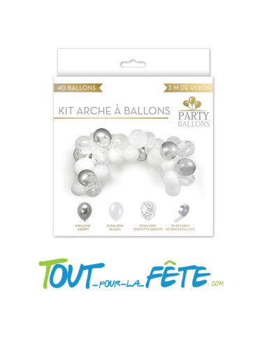 Kit de 40 ballons couleur blanc argent