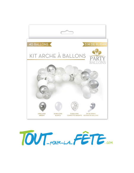 Kit de 40 ballons couleur blanc argent