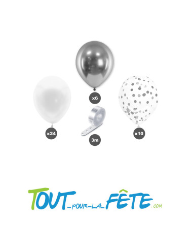 Kit de 40 ballons couleur blanc argent