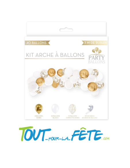 Kit de 40 ballons couleur blanc or
