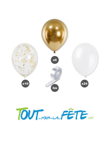 Kit de 40 ballons couleur blanc or