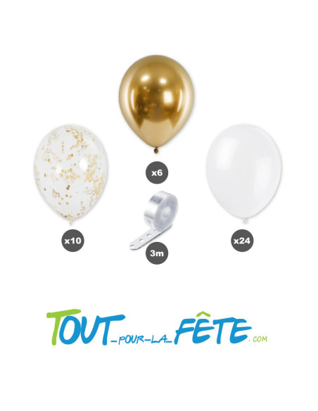 Kit de 40 ballons couleur blanc or