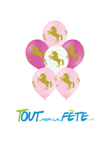 Sachet de 6 ballons en latex avec motifs licorne