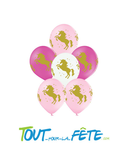 Sachet de 6 ballons en latex avec motifs licorne