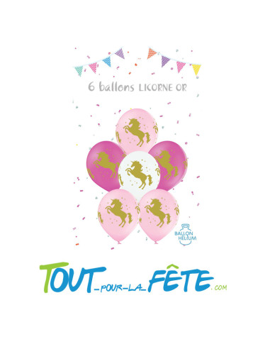 Sachet de 6 ballons en latex avec motifs licorne