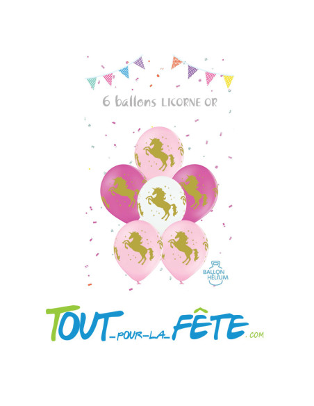 Sachet de 6 ballons en latex avec motifs licorne